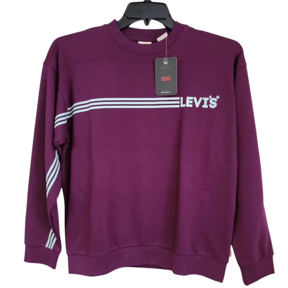 Levi's Size XS Purple Crewneck Sweater with Sporty Stripes NWT